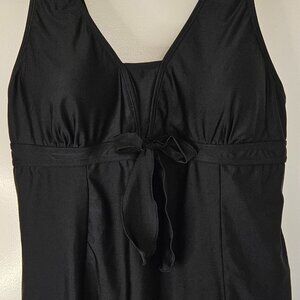 Black Skirted Swimsuit with Tummy Panel and Shelf Bra